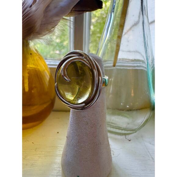 Cosmos Lemon Citrine Sterling Silver Yellow Cabochon Handmade Ring US 6.25 inch - Picture 3 of 7